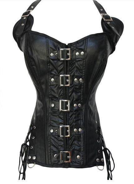 F9073 PLUS SIZE BLACK BUCKLE-UP STEAMPUNK CORSET